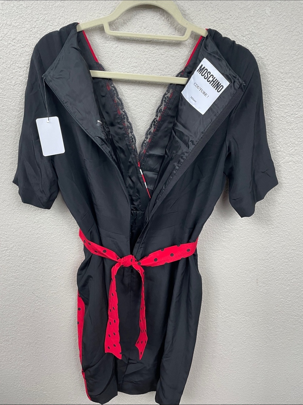 NWT Moschino Couture Polka Dot Retro Pinup Dress Red Black Silk Sz 12 - Picture 7 of 15